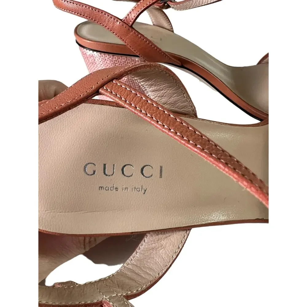 Gucci Pink Sequin GG Marmont Mid Heeled Sandals 37
